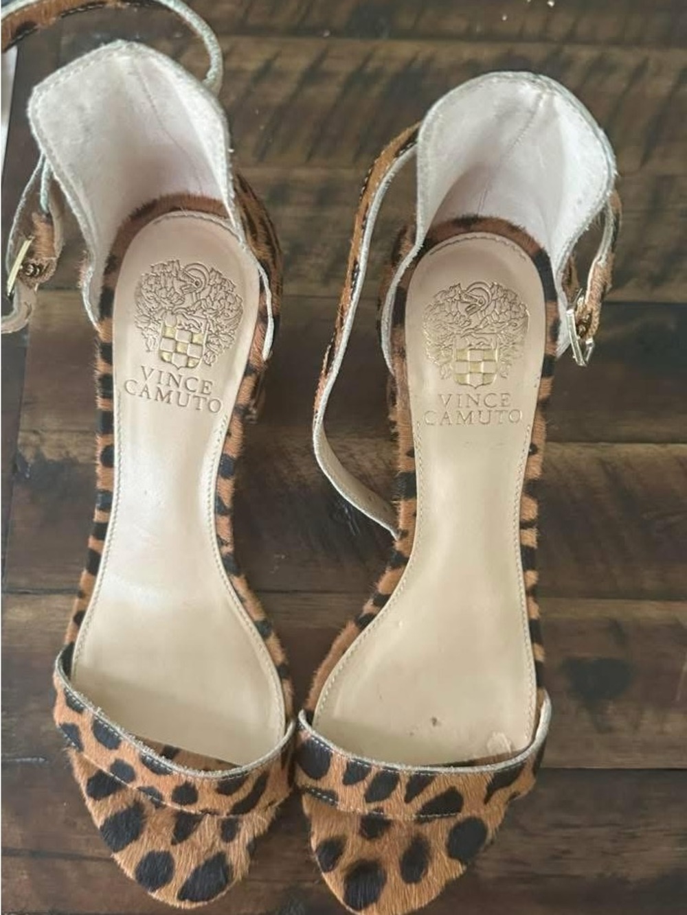 Vince Camuto Leopard Print Open-Toe Ankle Strap Heels - Brown/Black